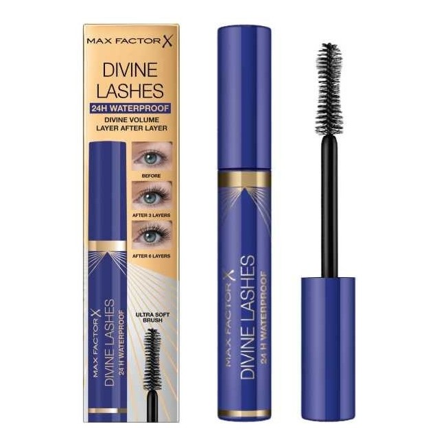 Max Factor Mascara Volumizzante Divine Lashes Con Applicatore Ultra Morbido Waterproof, 001 Black